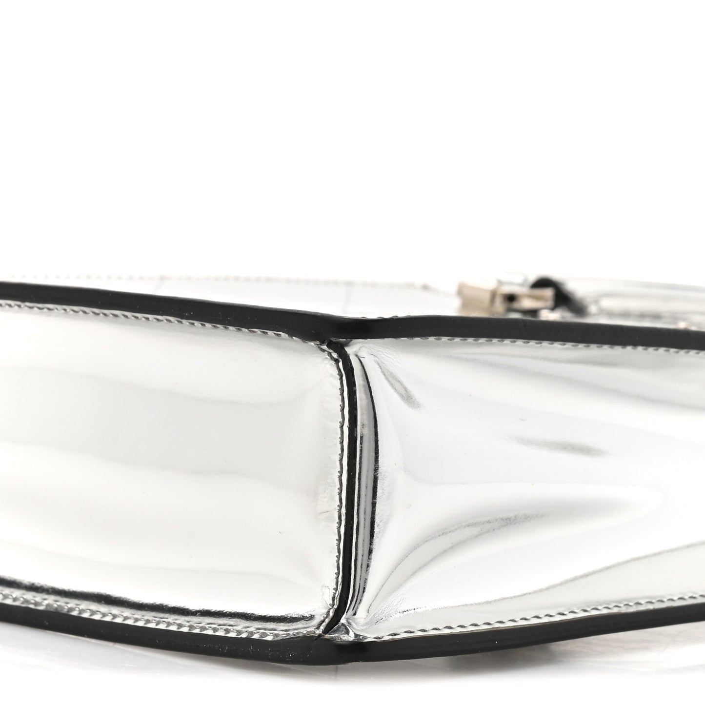 Spazzolato Metal Triangle Logo Triangle Patterned Small Double Handle Crossbody Tote Argento