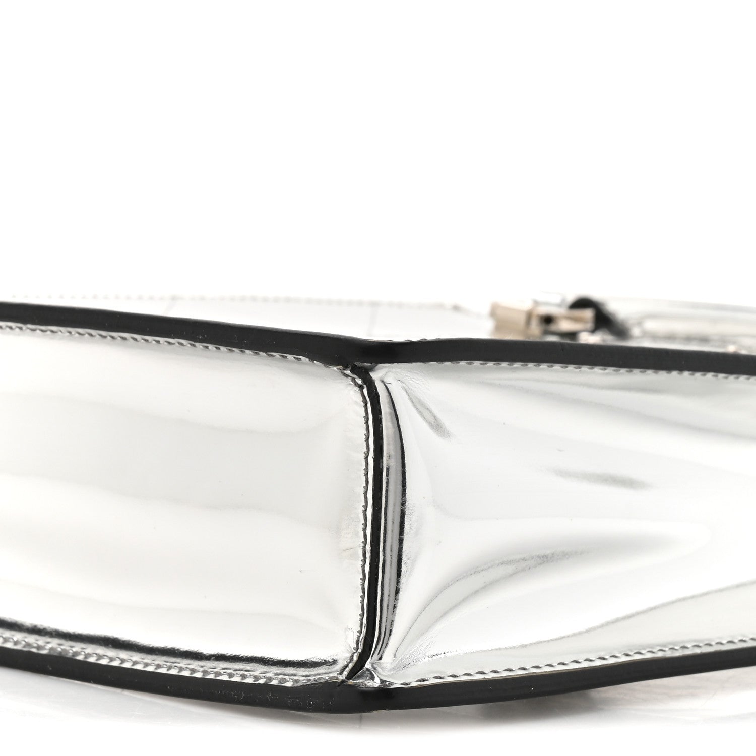 Prada Spazzolato Metal Triangle Logo Triangle Patterned Small Double Handle Crossbody Tote Argento 8 of 14
