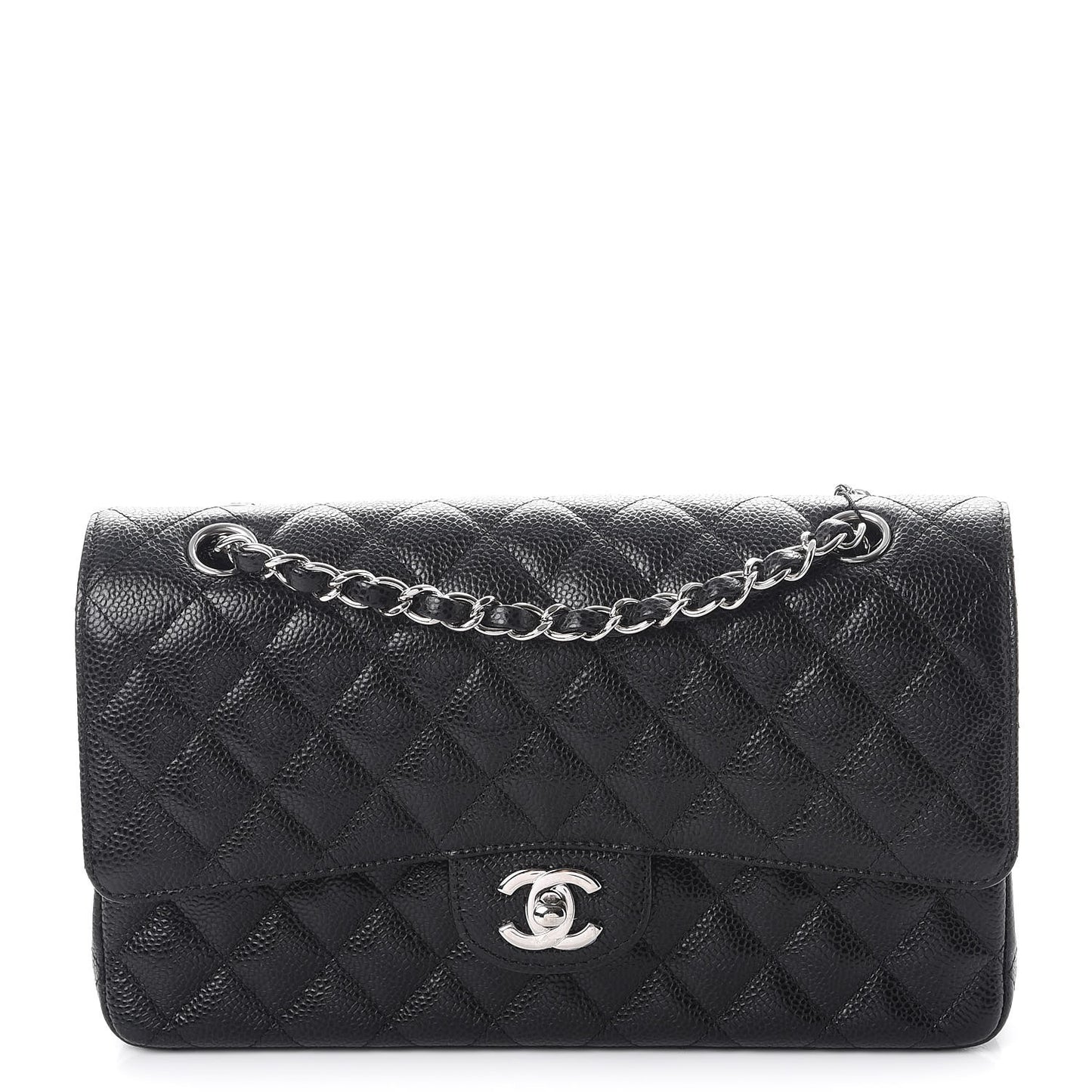 Caviar Quilted Medium Double Flap Black