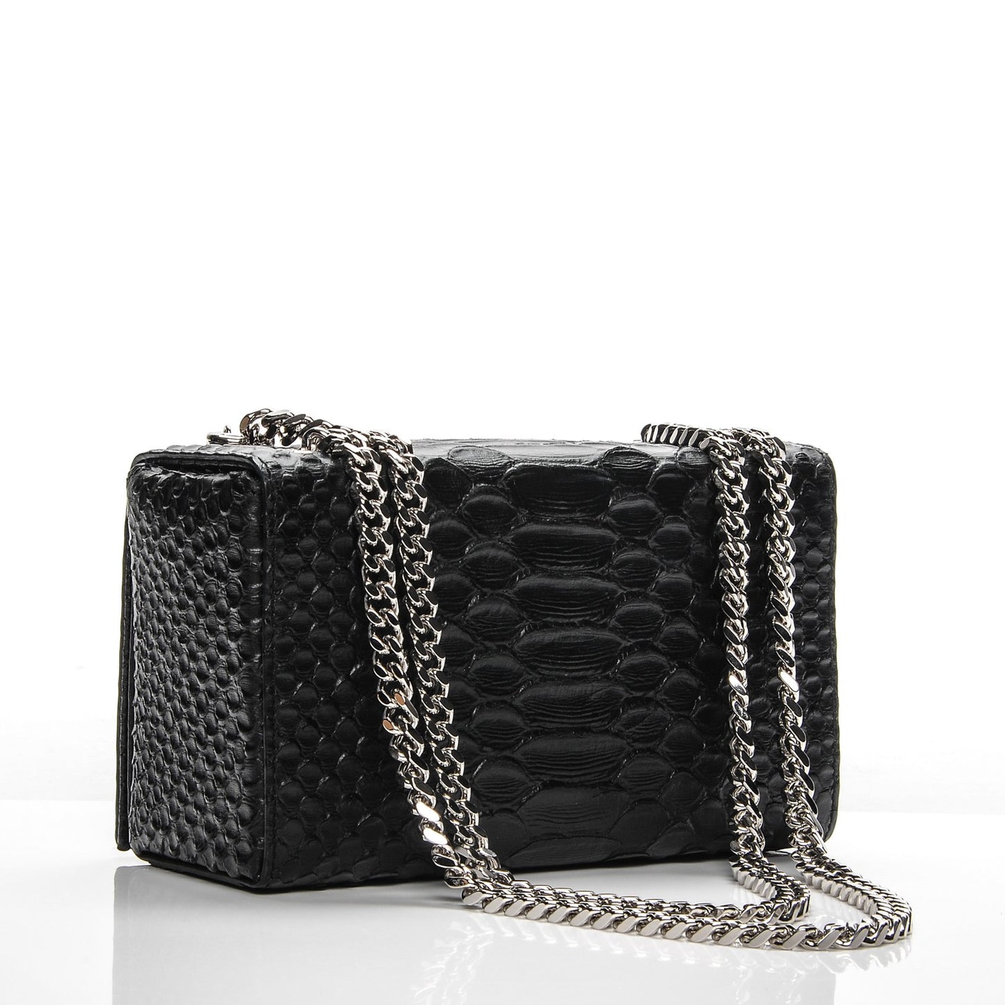 Python Calfskin Embossed Minaudiere Clutch Black