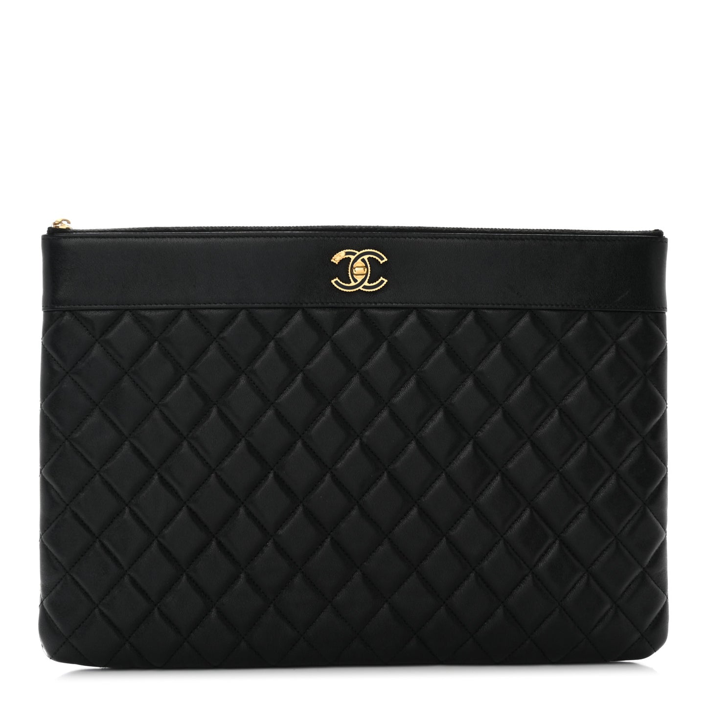 Lambskin Quilted Large Vintage Mademoiselle Cosmetic Case Black