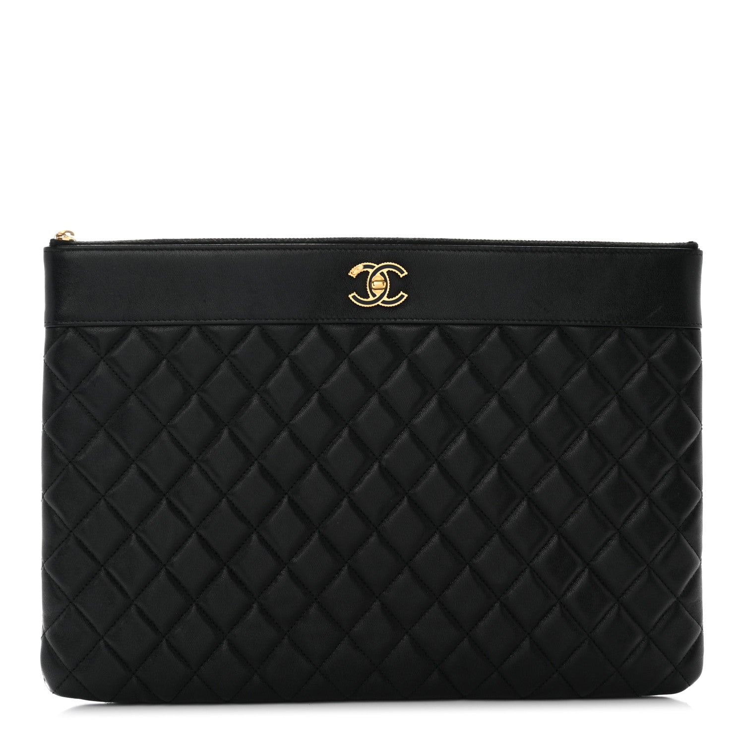 Chanel Lambskin Quilted Large Vintage Mademoiselle Cosmetic Case Black 1 of 12