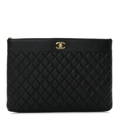 Chanel Lambskin Quilted Large Vintage Mademoiselle Cosmetic Case Black 1 of 12