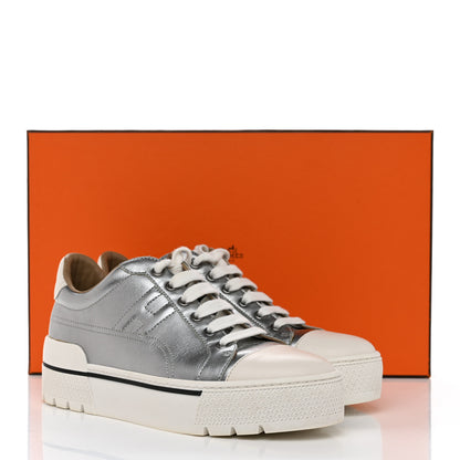 Hermes Metallic Madame Calfskin Womens Voltage Sneakers 37 Gris Argente 9 of 9