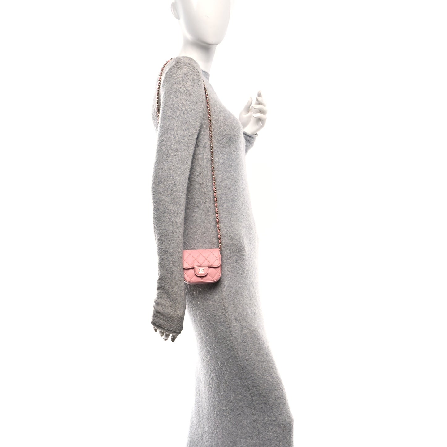 Caviar Quilted Mini Clutch With Chain Pink