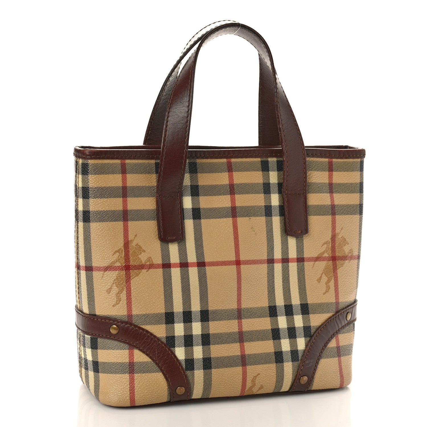 Burberry Haymarket Check Studded Small Tote Chocolate 3 of 12