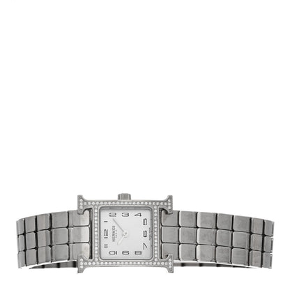 Hermes Stainless Steel Diamond Bezel Mother of Pearl 17.2mm Heure H Hour Quartz Watch 2 of 5