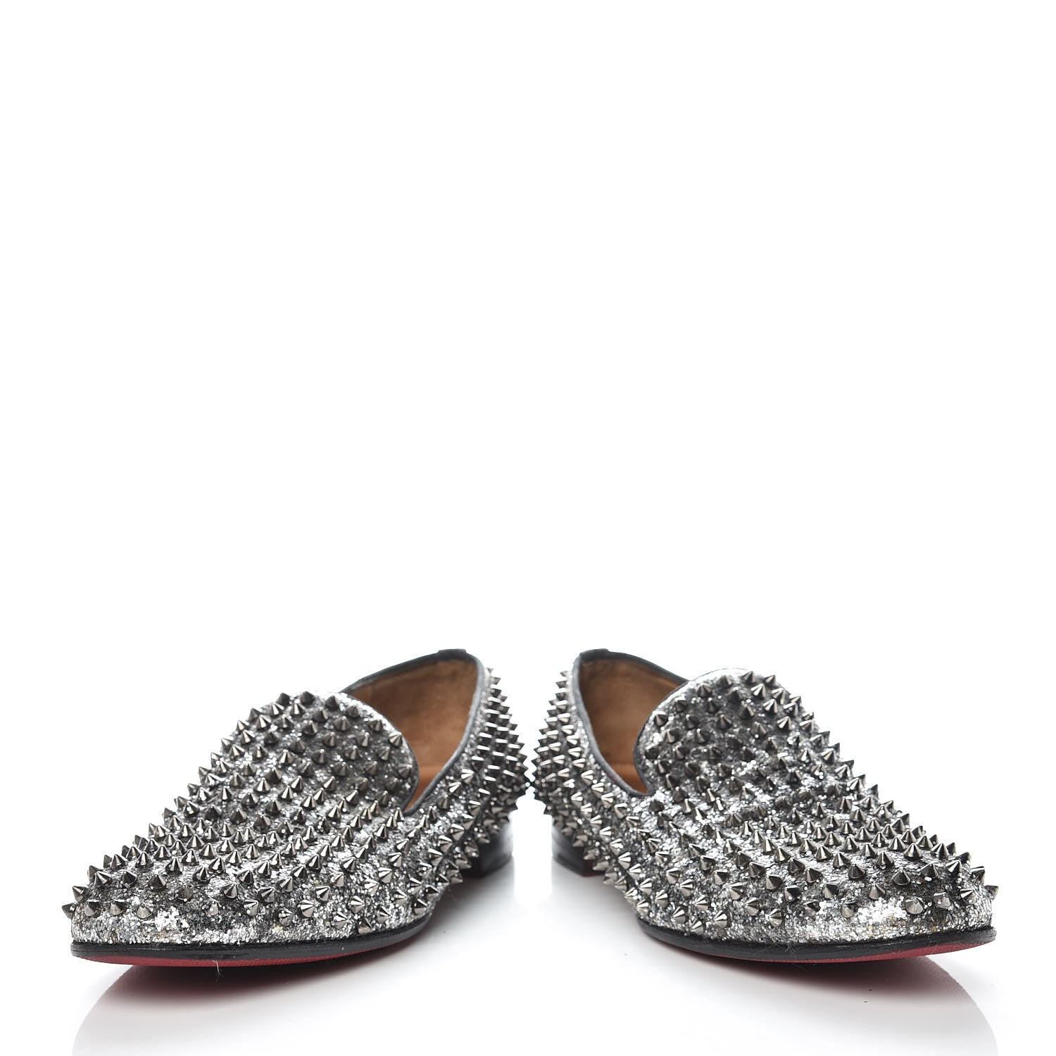 Christian Louboutin Glitter Mens Rollerboy Spikes Flat Loafers 43 Silver 6 of 22