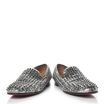 Christian Louboutin Glitter Mens Rollerboy Spikes Flat Loafers 43 Silver 6 of 22