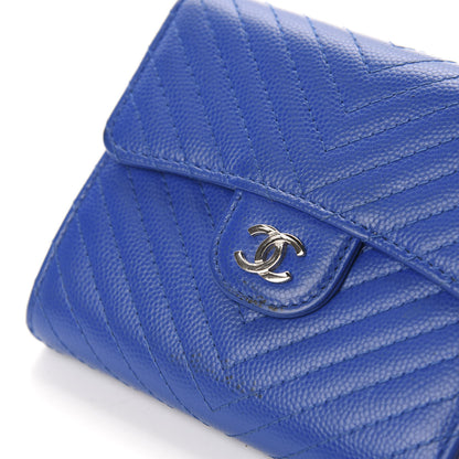Chanel Caviar Chevron Quilted Compact Flap Wallet Bright Blue 6 of 10