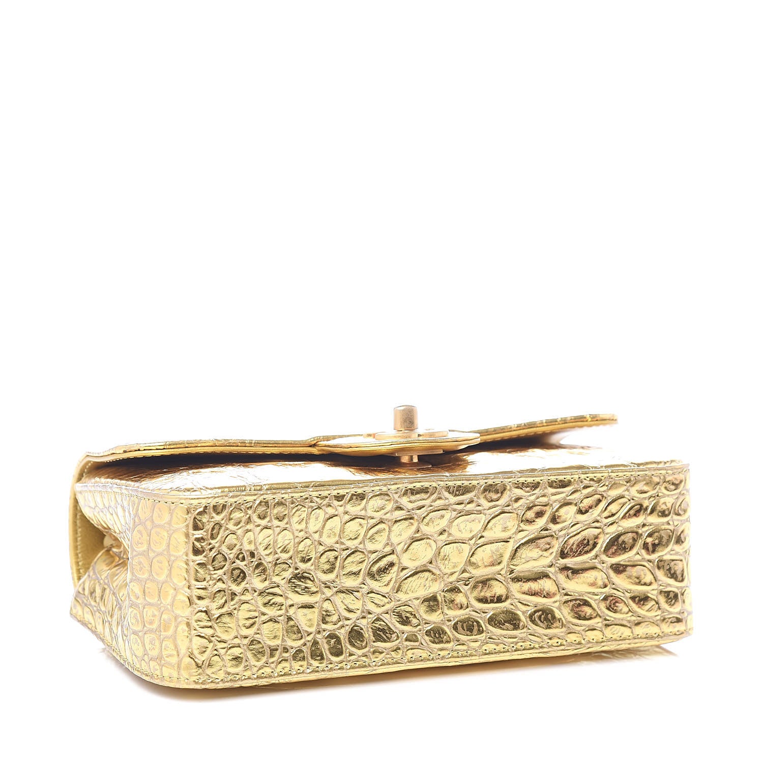 Chanel Metallic Calfskin Crocodile Embossed Cocodile Rectangular Mini Flap Gold 4 of 10