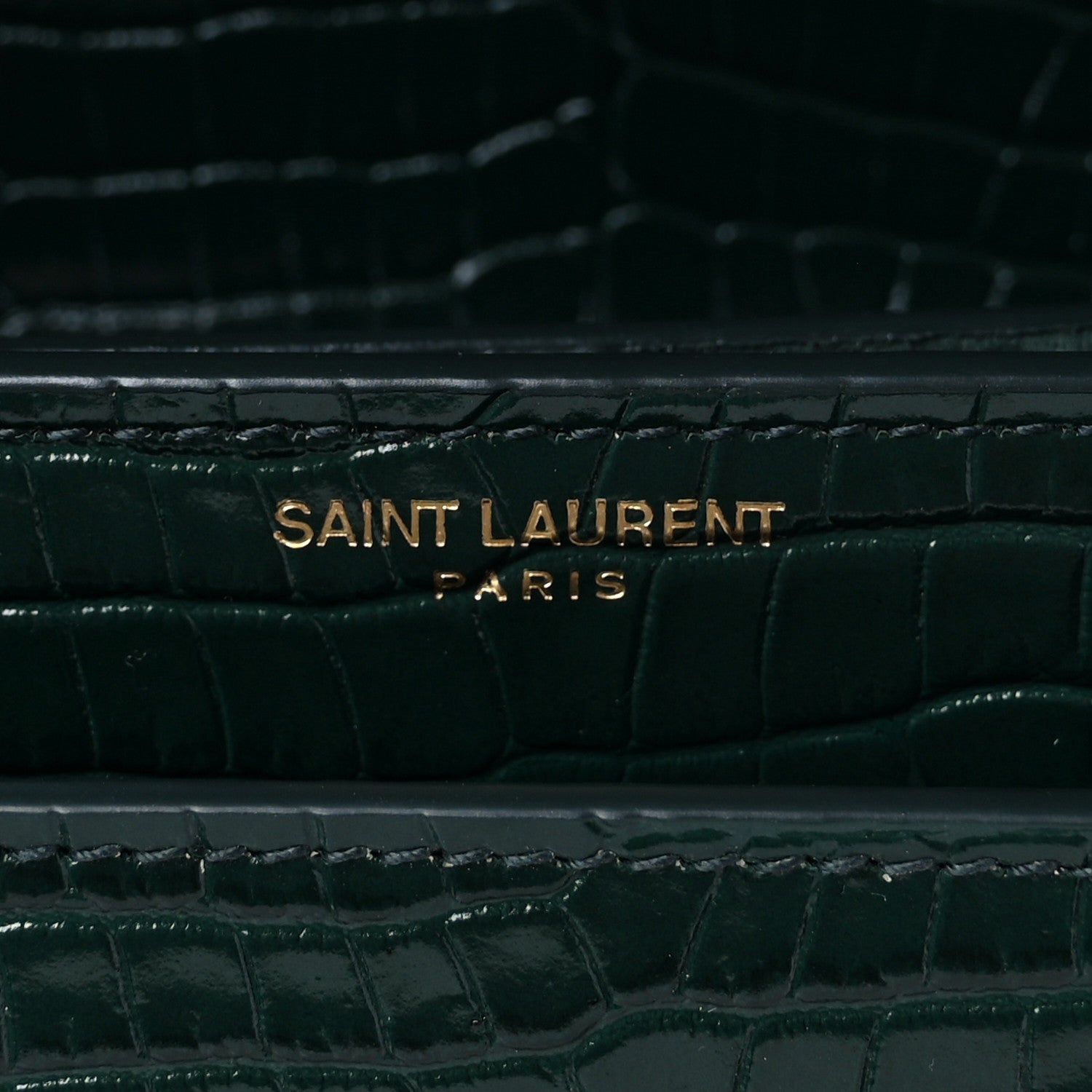 Saint Laurent Calfskin Crocodile Embossed Medium Monogram Sunset Dark Mint 5 of 7