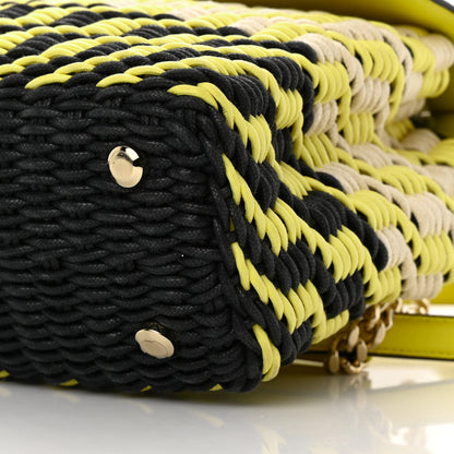 Salvatore Ferragamo Woven Calfskin Trifolio Top Handle Bag Yellow Black 10 of 15