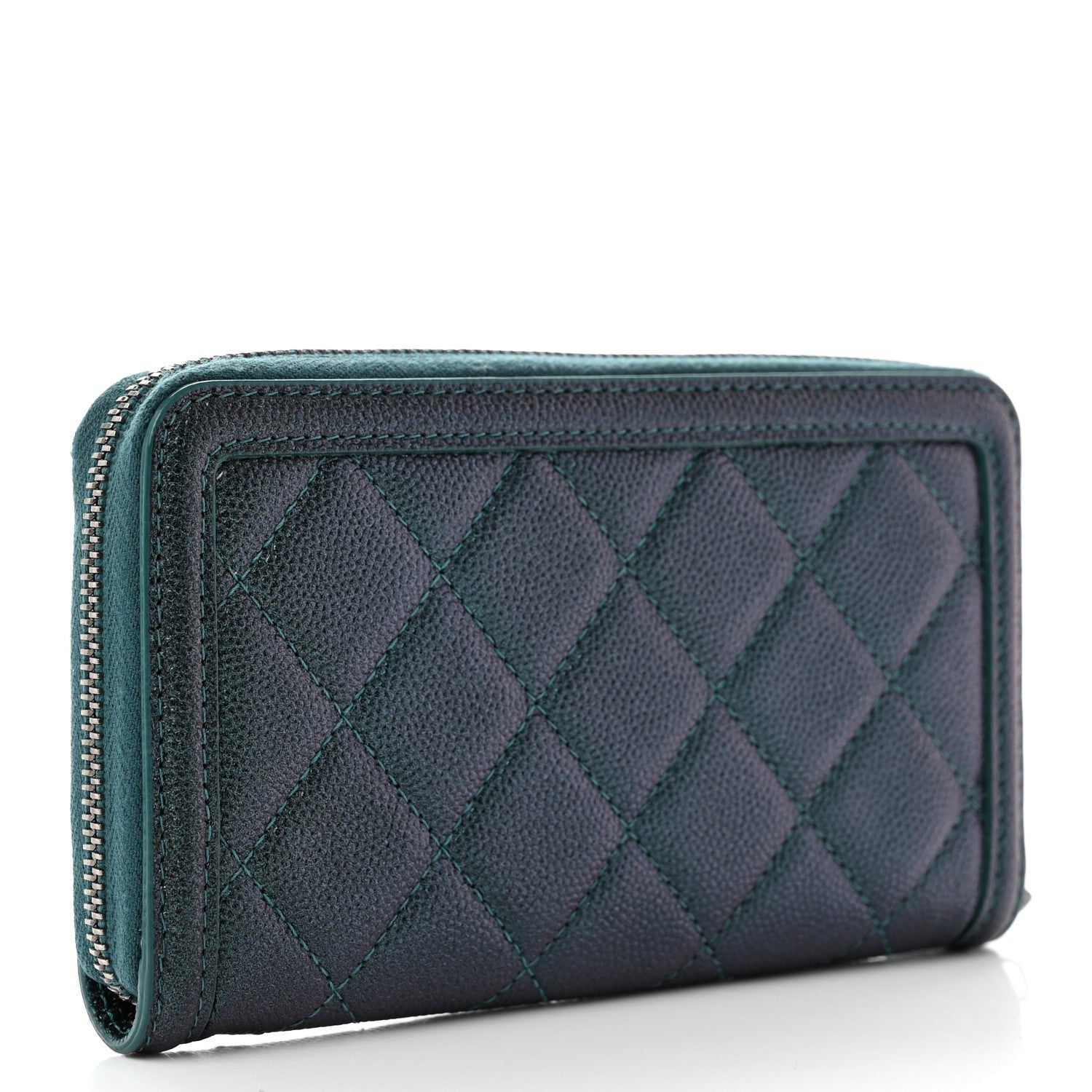 Chanel Iridescent Caviar Quilted Medium Filigree Zip Around Wallet Dark Turquoise 3 of 9
