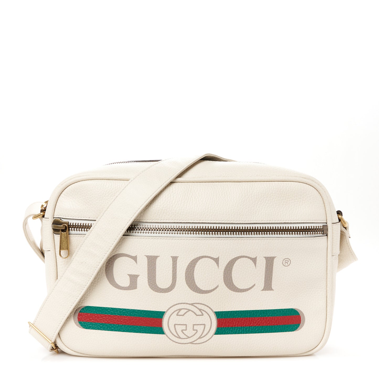 Pebbled Calfskin Logo Messenger Bag White
