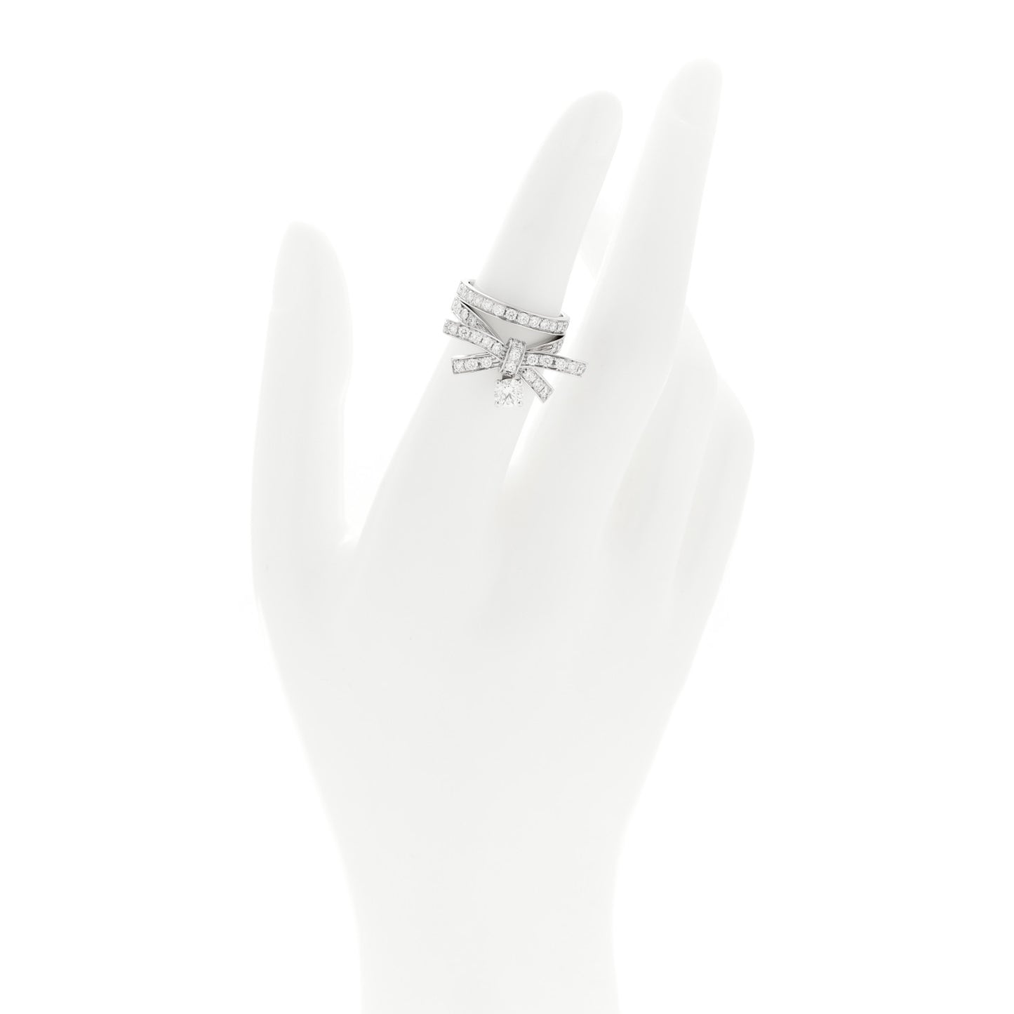 18K White Gold Diamond Ruban Suspended Solitaire Ring 49 5