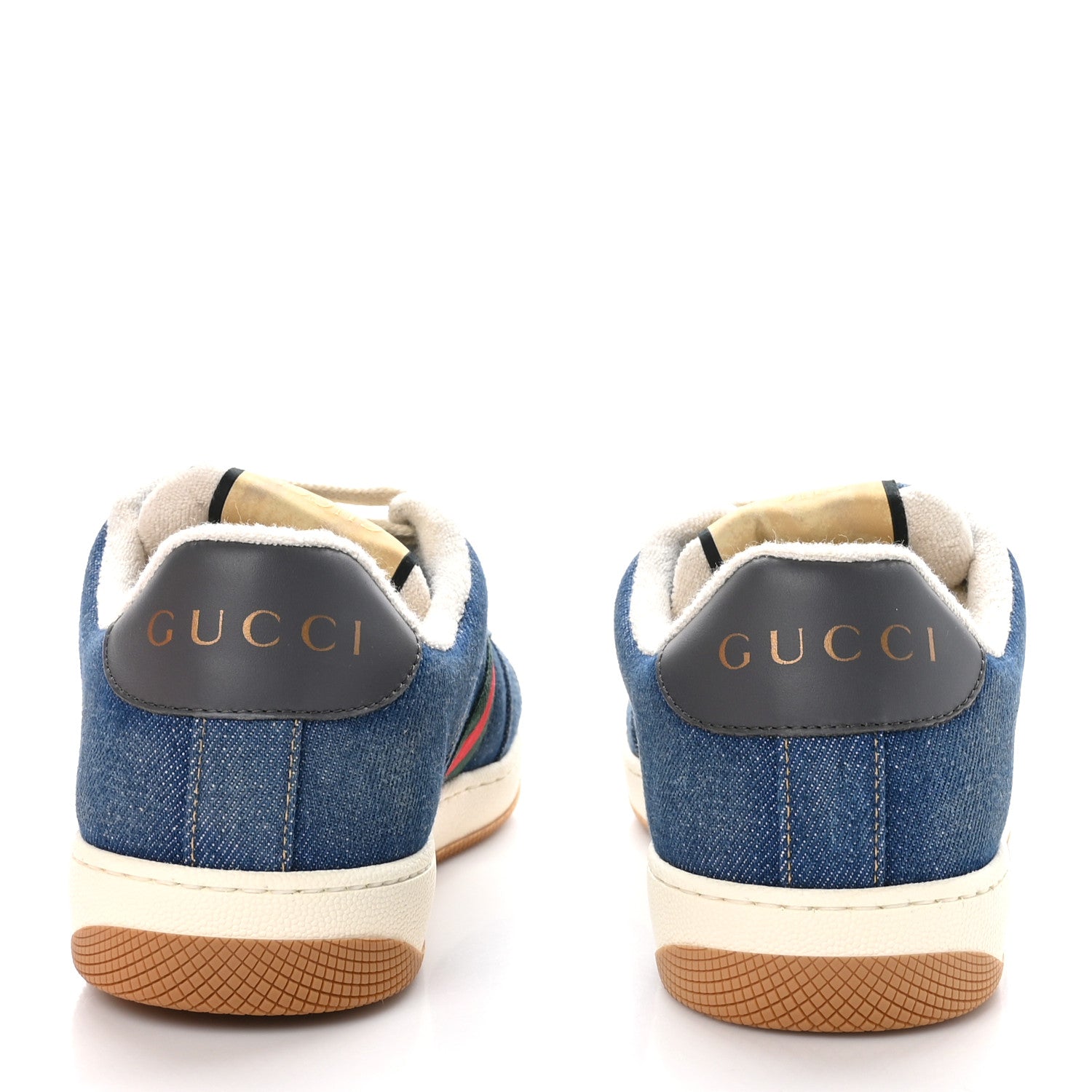 Gucci Denim GG Monogram Calfskin Web Mens Screener Sneakers 8 Blue 5 of 10
