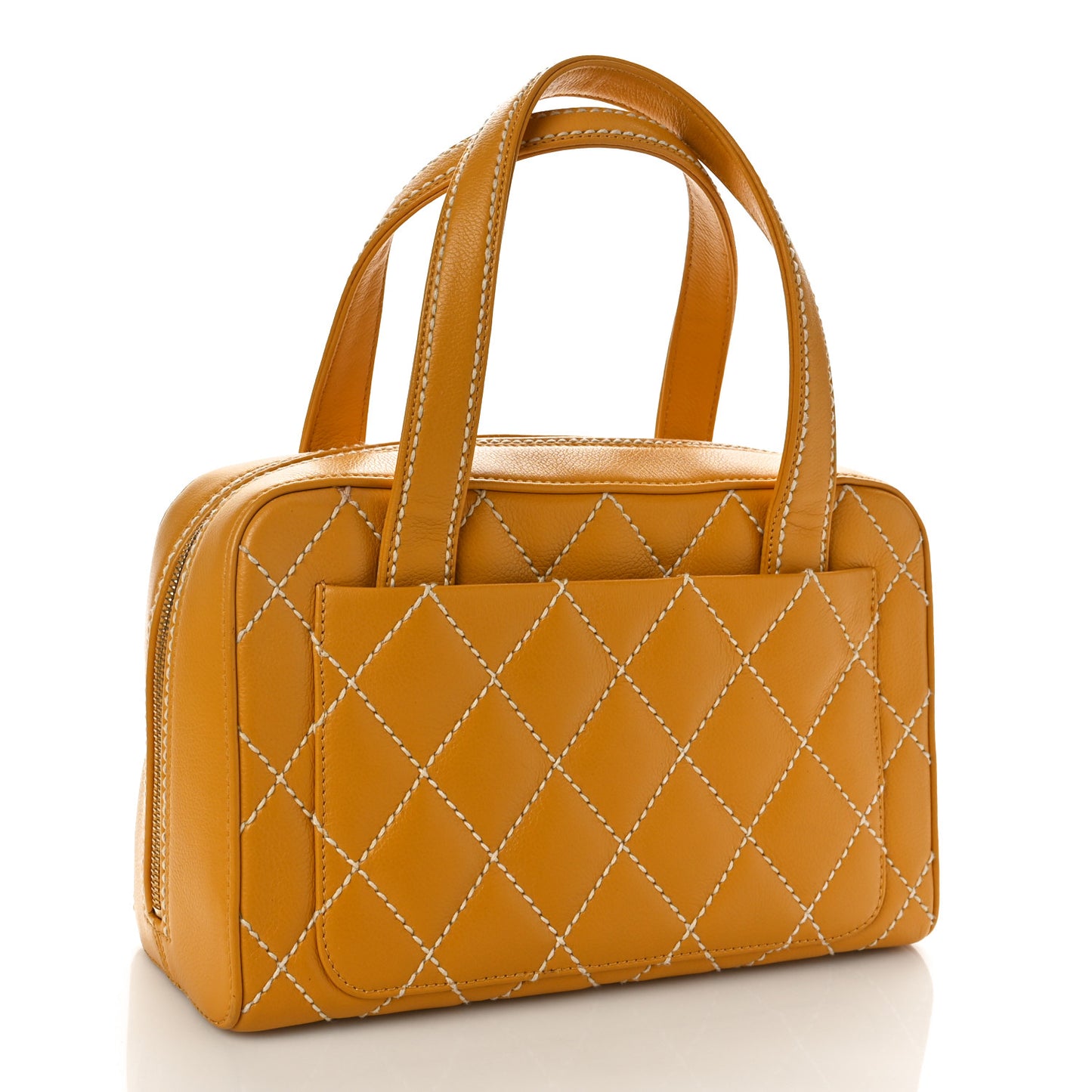 Calfskin Contrast Stitch Surpique Bowler Yellow