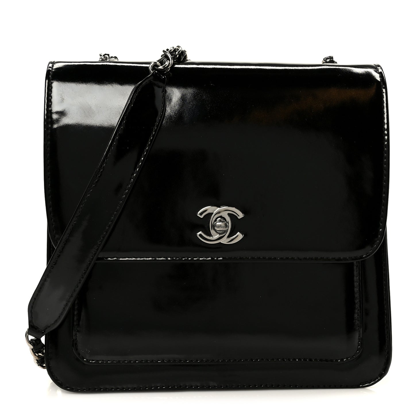 Glazed Calfskin Single Flap Black