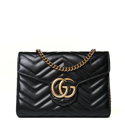 Gucci Calfskin Matelasse GG Marmont Chain Wallet Black 1 of 7