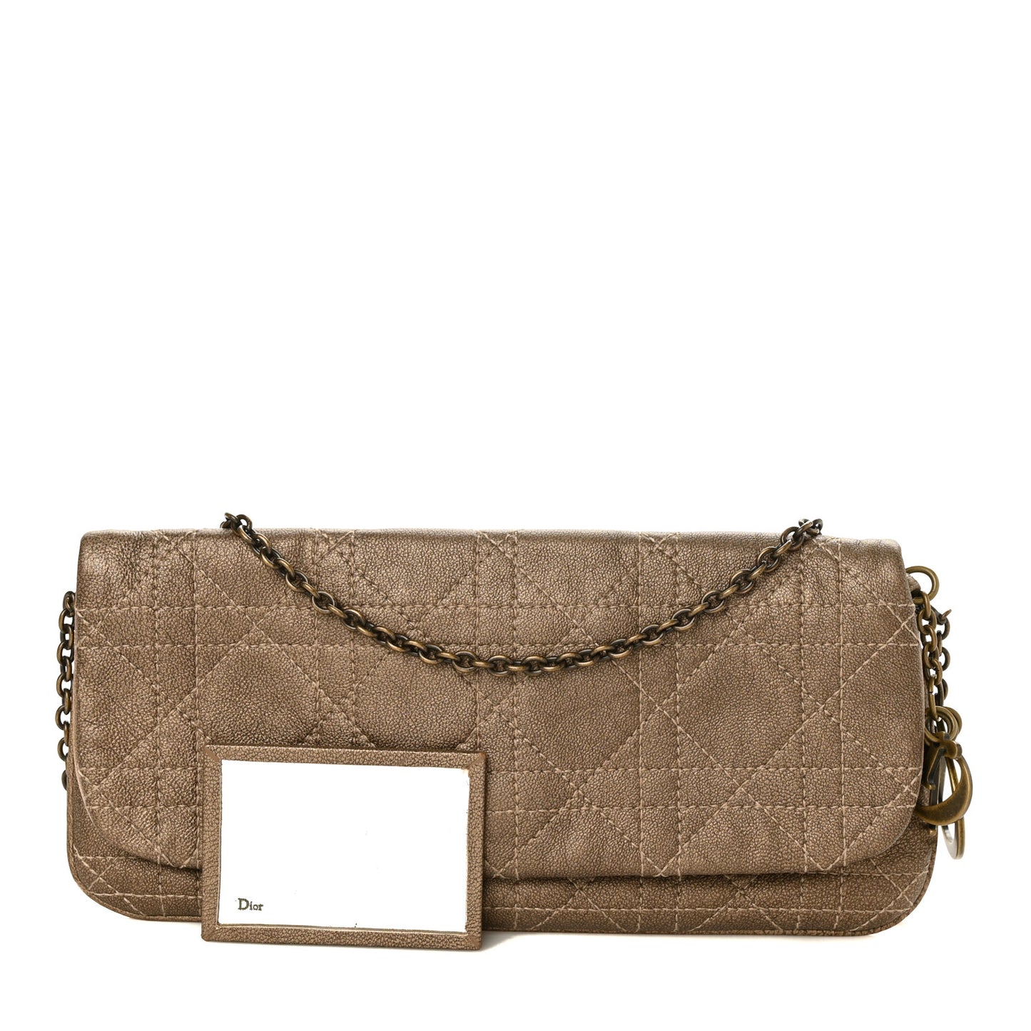 Metallic Grained Calfskin Cannage Lady Dior Wallet On Chain Bronze