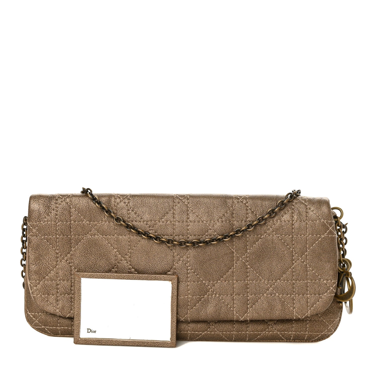 Christian Dior Metallic Grained Calfskin Cannage Lady Dior Wallet On Chain Bronze 1 of 10