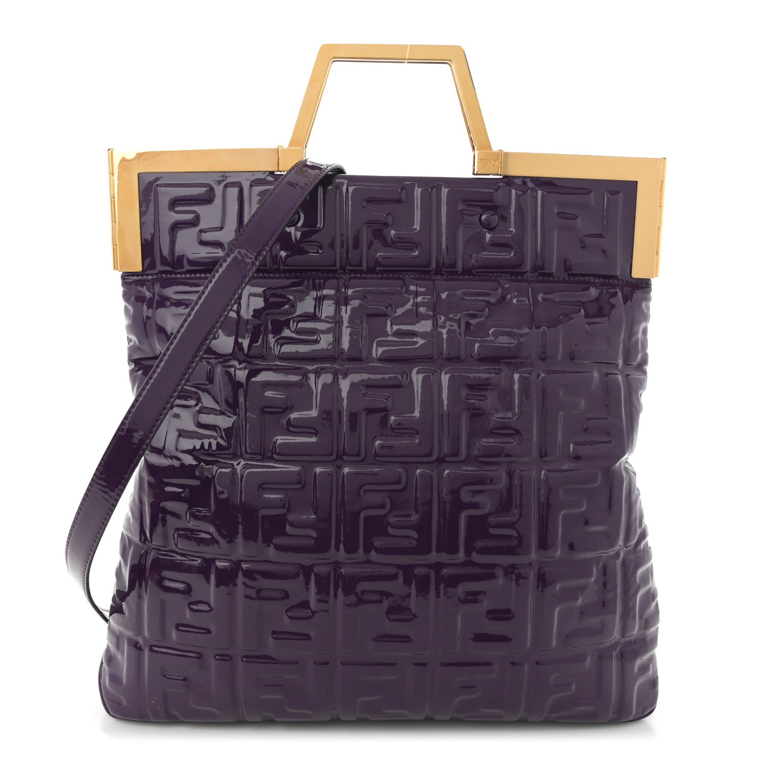 Fendi Patent FF 1974 Embossed Medium Shopping Flap Bag Purple 1 of 11