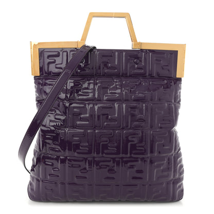 Fendi Patent FF 1974 Embossed Medium Shopping Flap Bag Purple 1 of 11