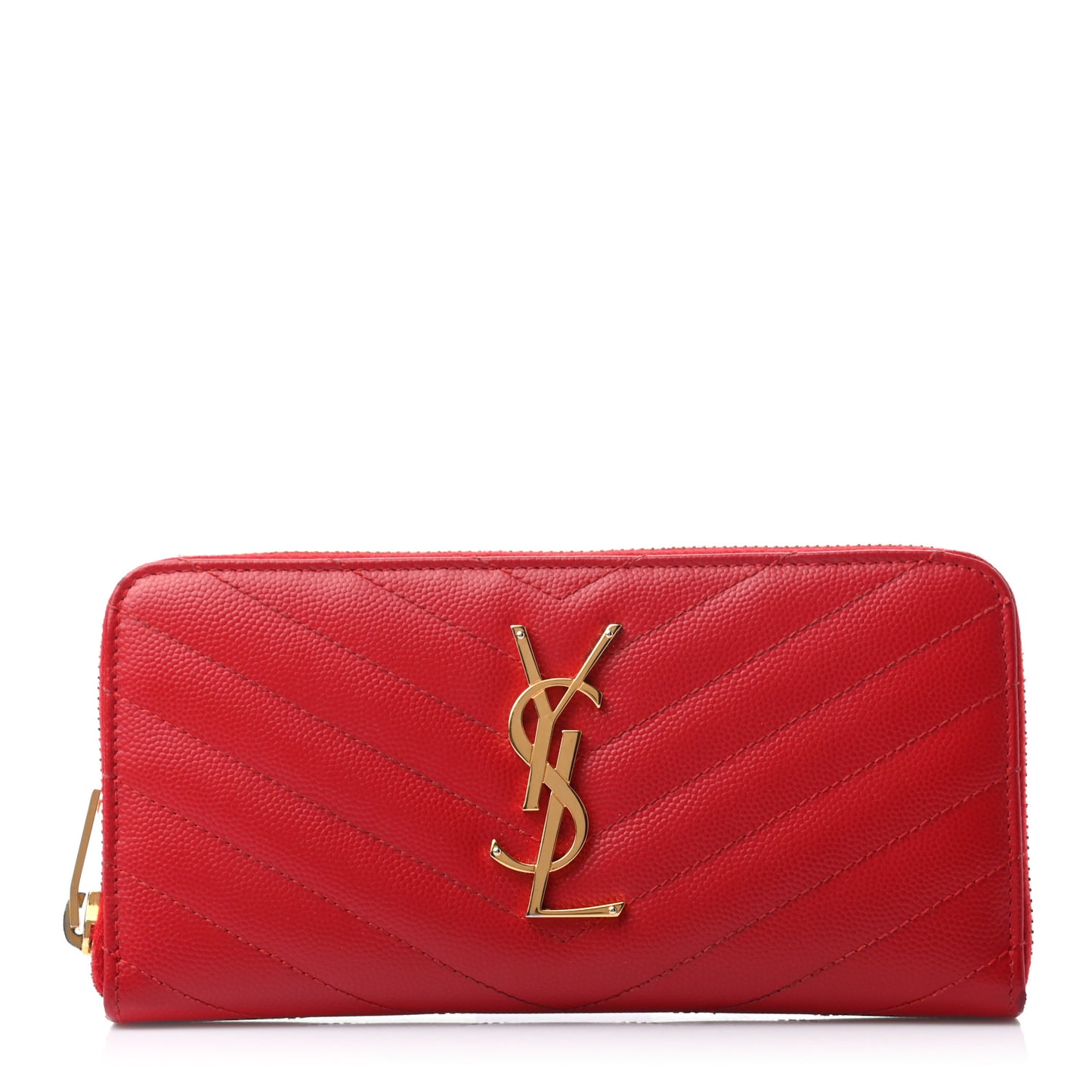 Grain De Poudre Matelasse Chevron Monogram Zip Around Wallet Red