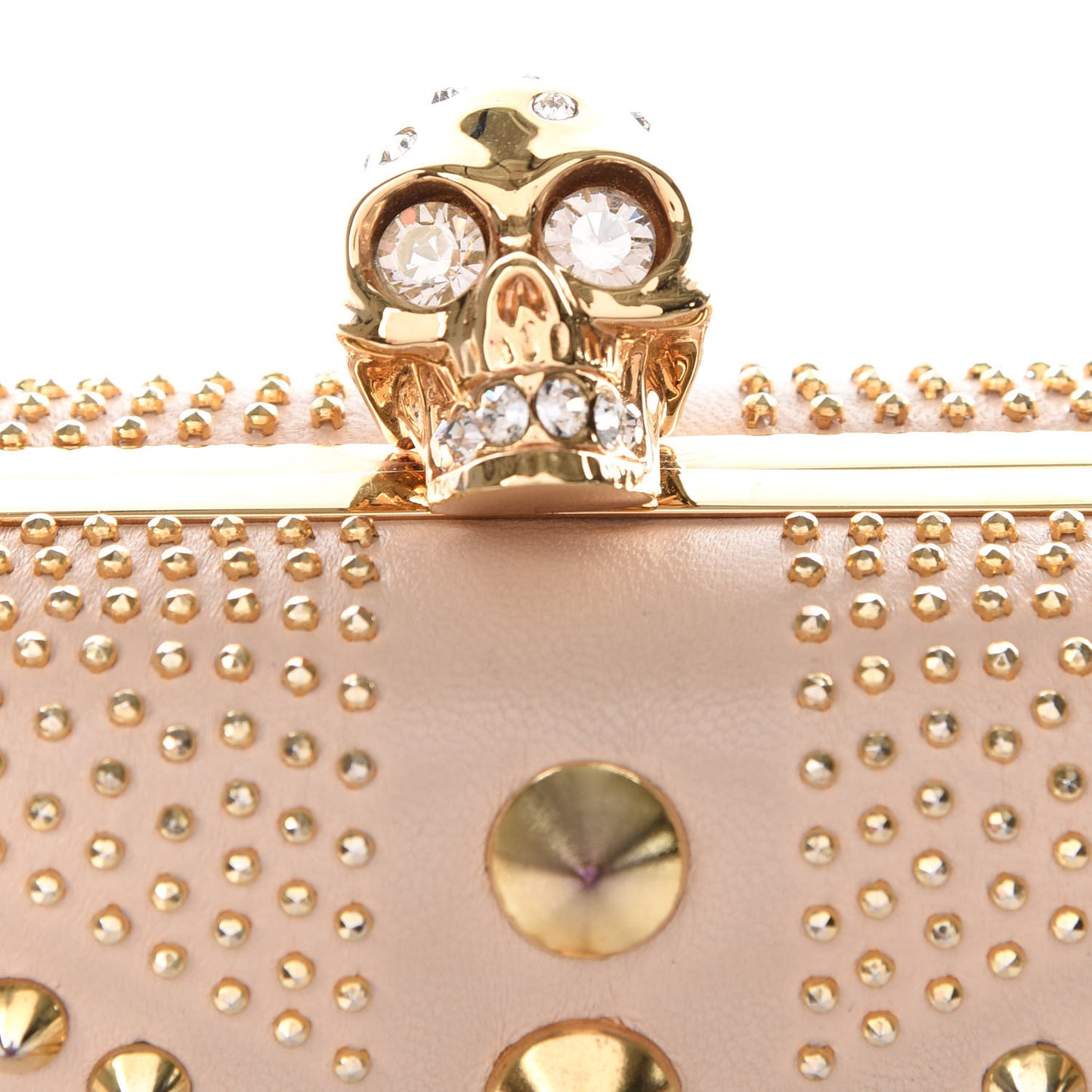 Calfskin Studded Britannia Skull Box Clutch Taupe