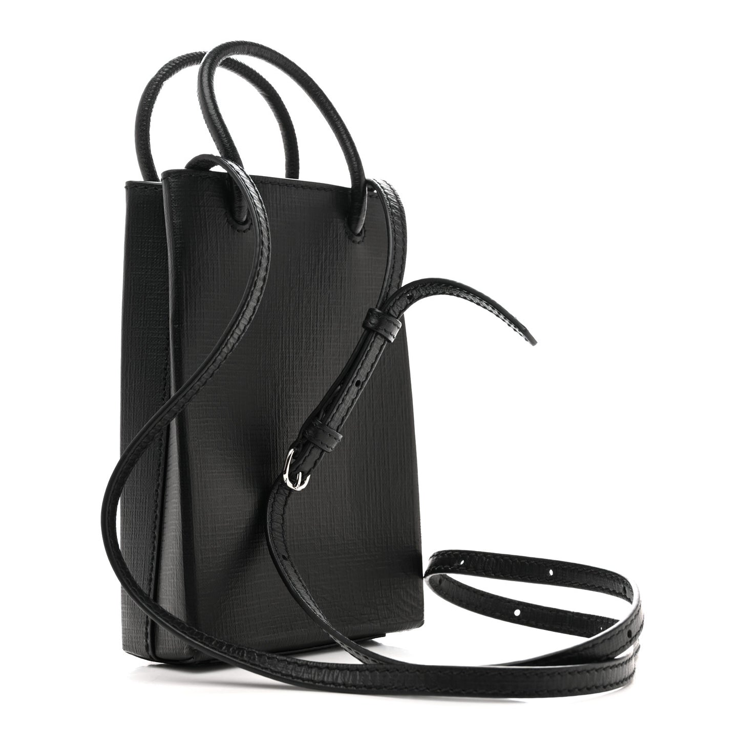Squared Calfskin Logo Shopping Phone Holder Bag Black