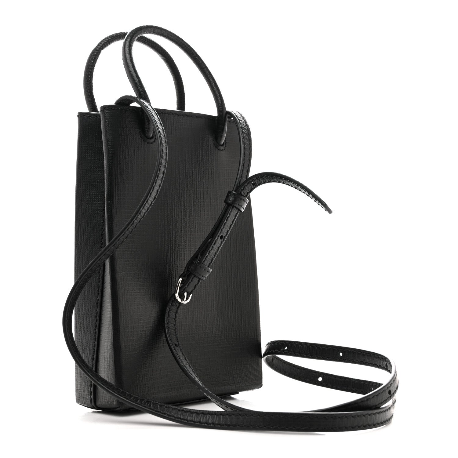 Balenciaga Squared Calfskin Logo Shopping Phone Holder Bag Black 3 of 9