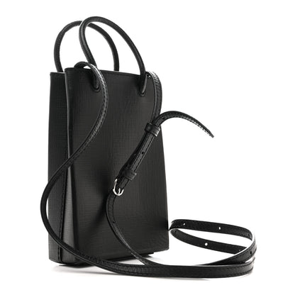 Balenciaga Squared Calfskin Logo Shopping Phone Holder Bag Black 3 of 9