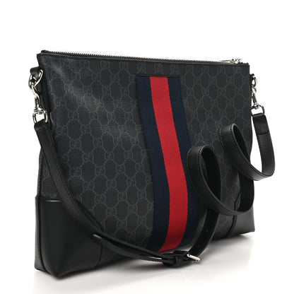 Gucci Soft GG Supreme Monogram Appia Calfskin Web East West Messenger Bag Black Grey 3 of 10