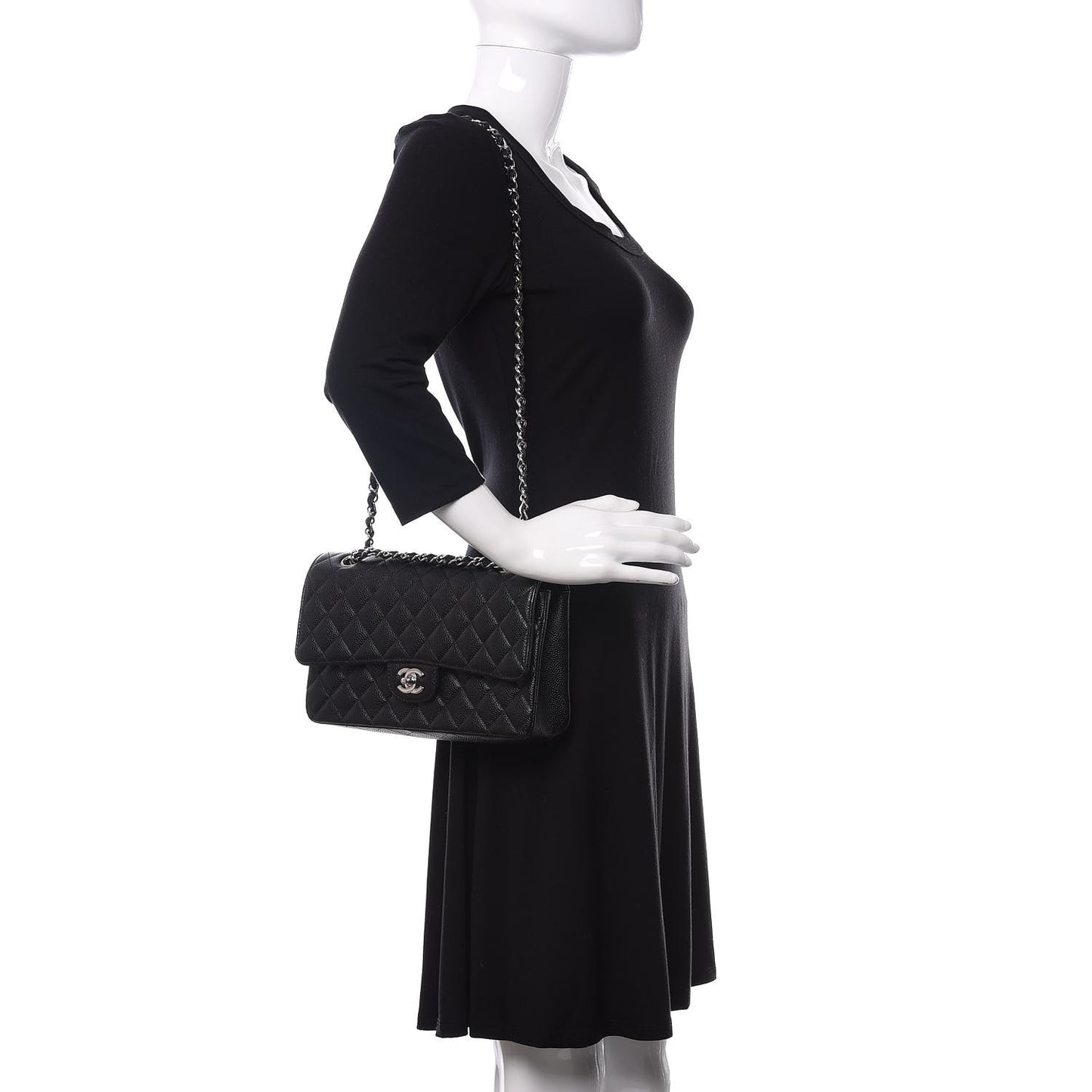 Caviar Quilted Medium Double Flap Black