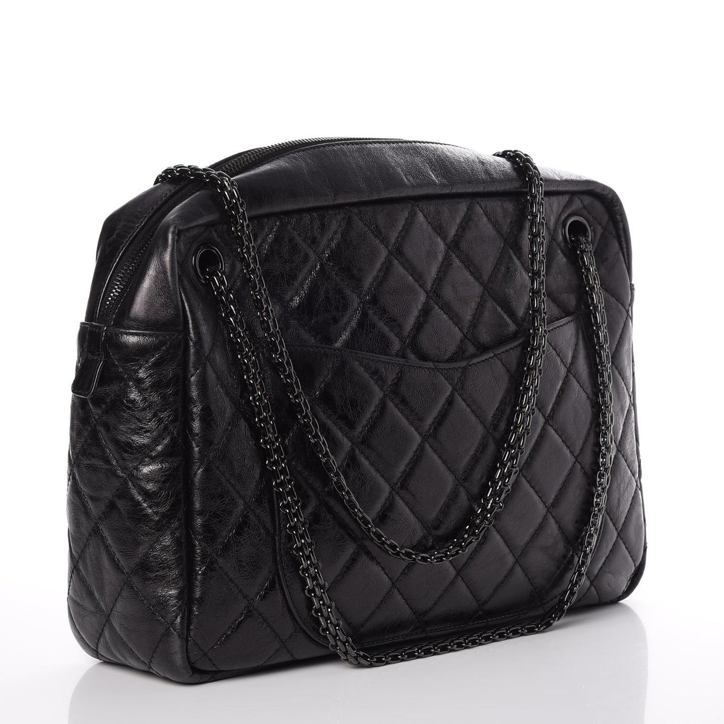 Metallic Aged Calfskin Quilted Large Reissue Camera Case Black