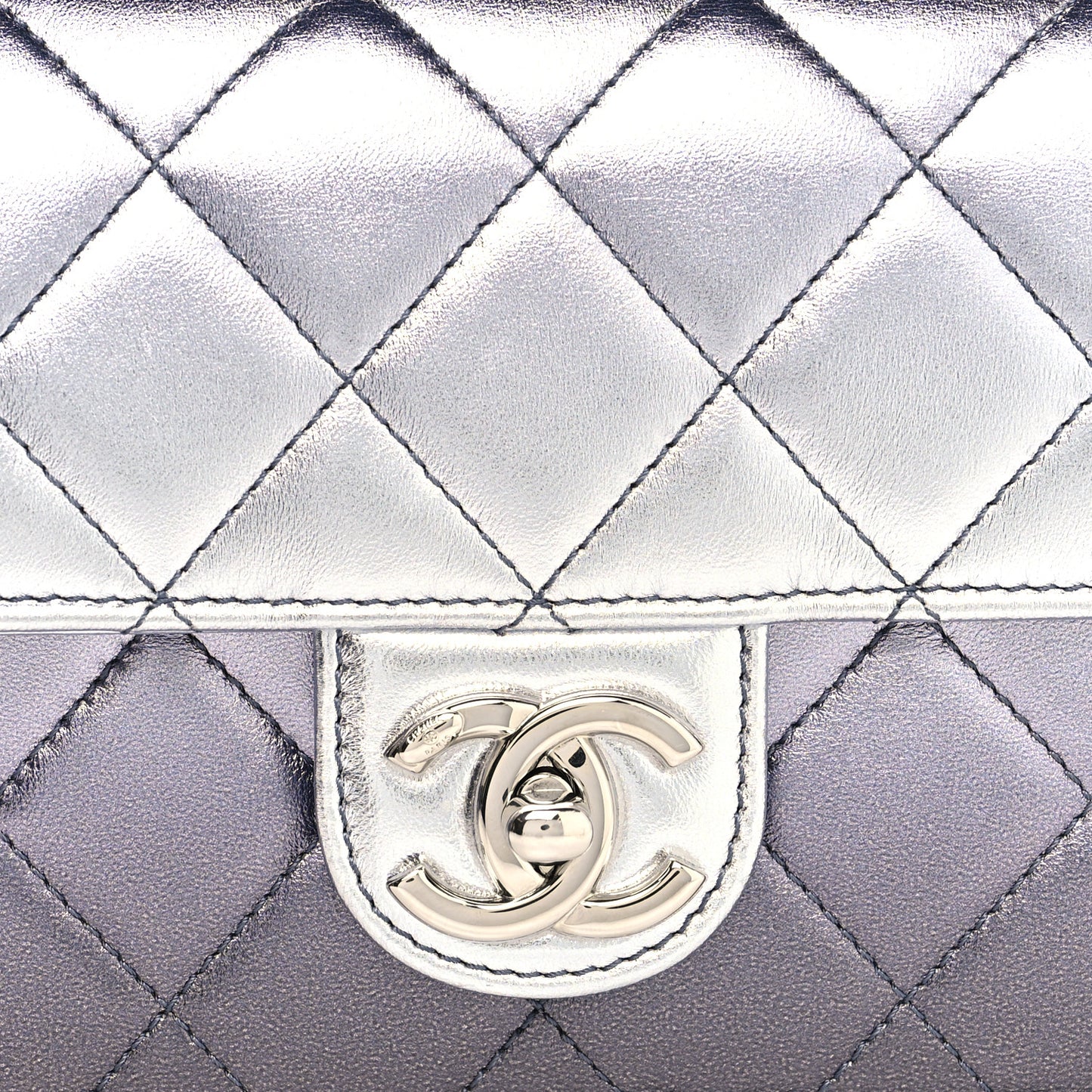 Metallic Lambskin Like A Wallet Flap Silvery Black