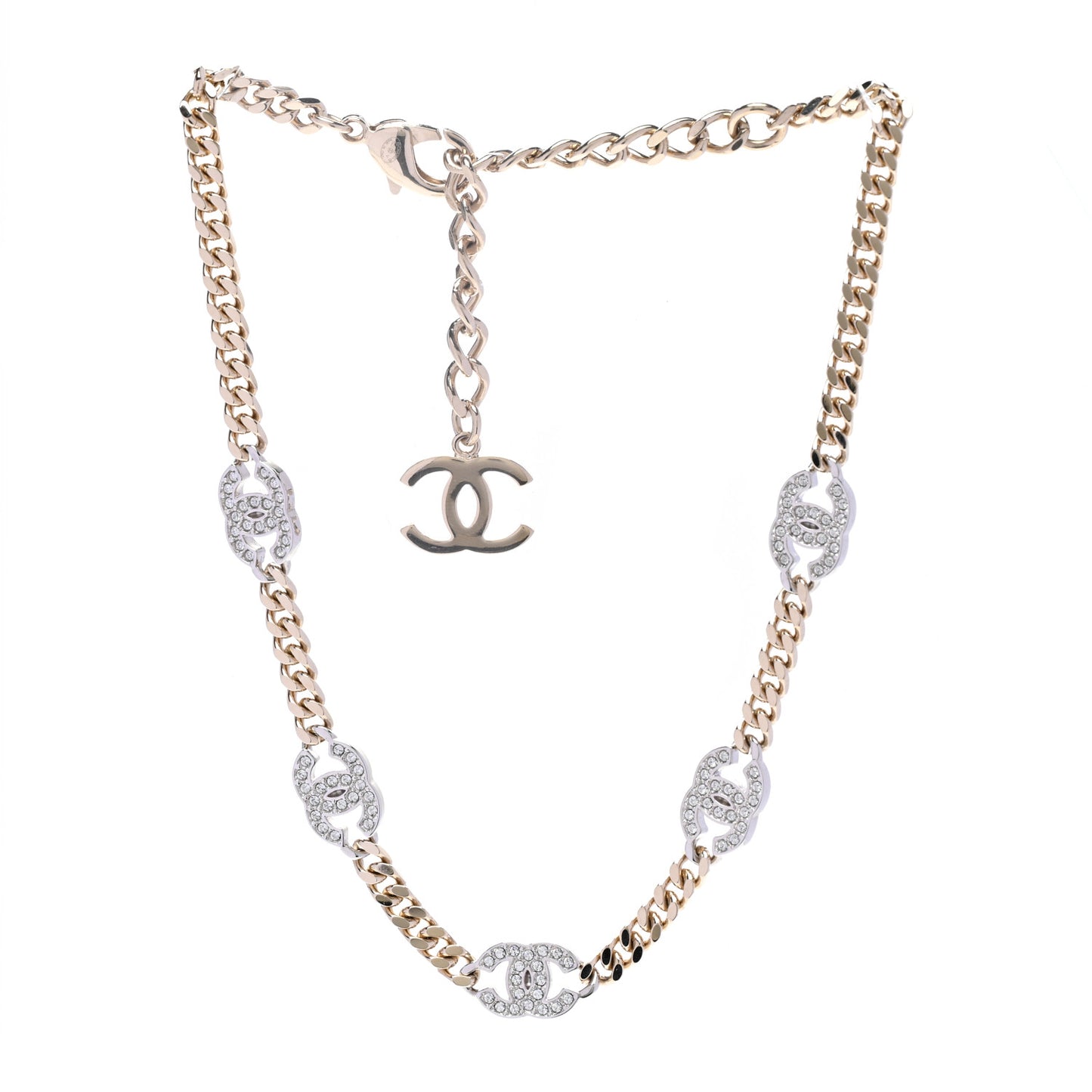 Crystal Chain CC Necklace Gold Silver