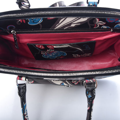 Prada Saffiano Floral Print Galleria Front Pocket Tote Black Multicolor 6 of 11
