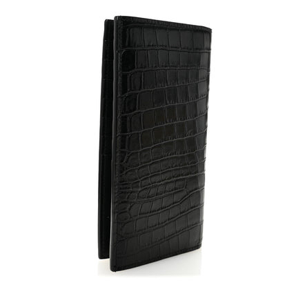 Saint Laurent Calfskin Crocodile Embossed Monogram Vertical Wallet Black 3 of 8