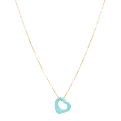 Tiffany 18K Yellow Gold Turquoise Elsa Peretti Open Heart Pendant Necklace 1 of 7