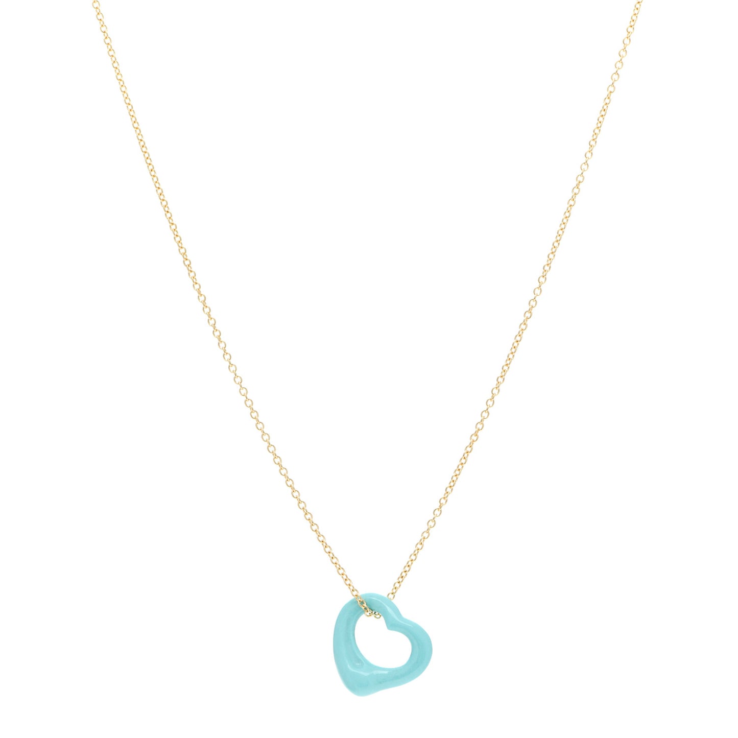 18K Yellow Gold Turquoise Elsa Peretti Open Heart Pendant Necklace