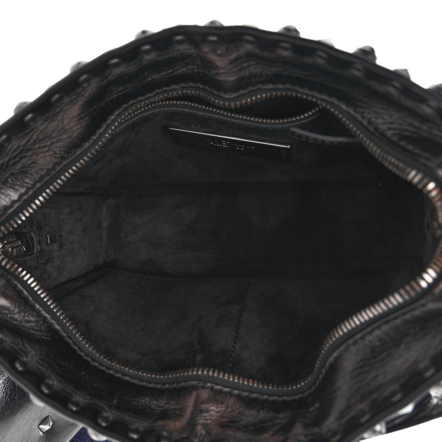 Valentino Garavani Craquele Calfskin Small Guitar Strap Rockstud Rolling Flap Pocket Shoulder Bag Black 5 of 12