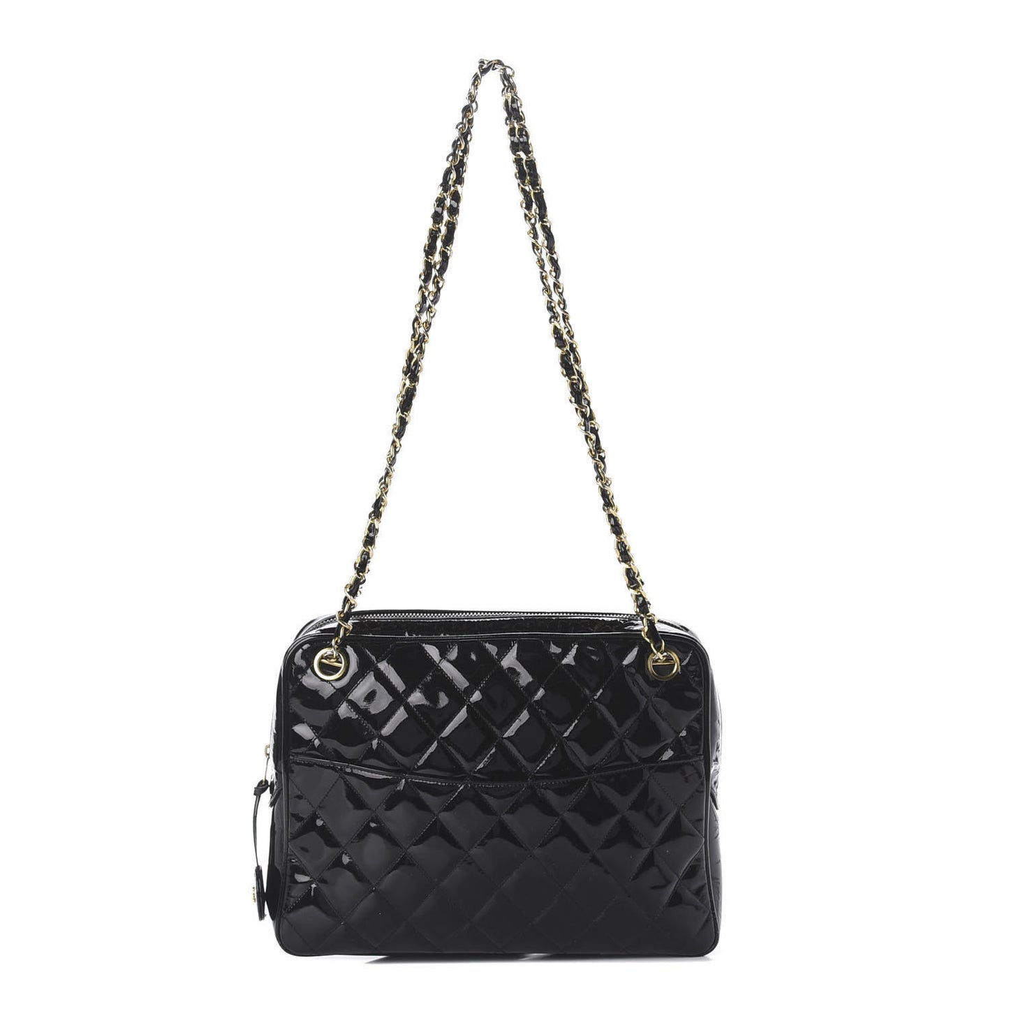 Patent Quilted Shoulder Bag Black