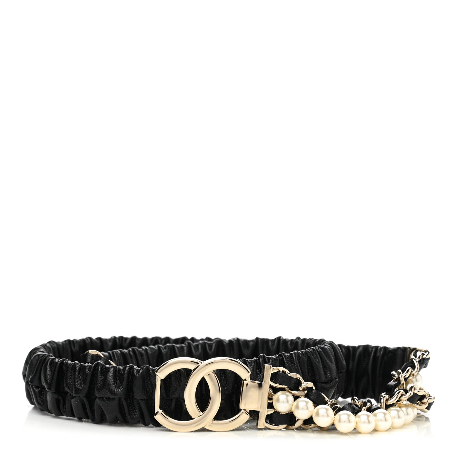 Chanel Lambskin CC Pearl Chain Belt 80 32 Black 1 of 5