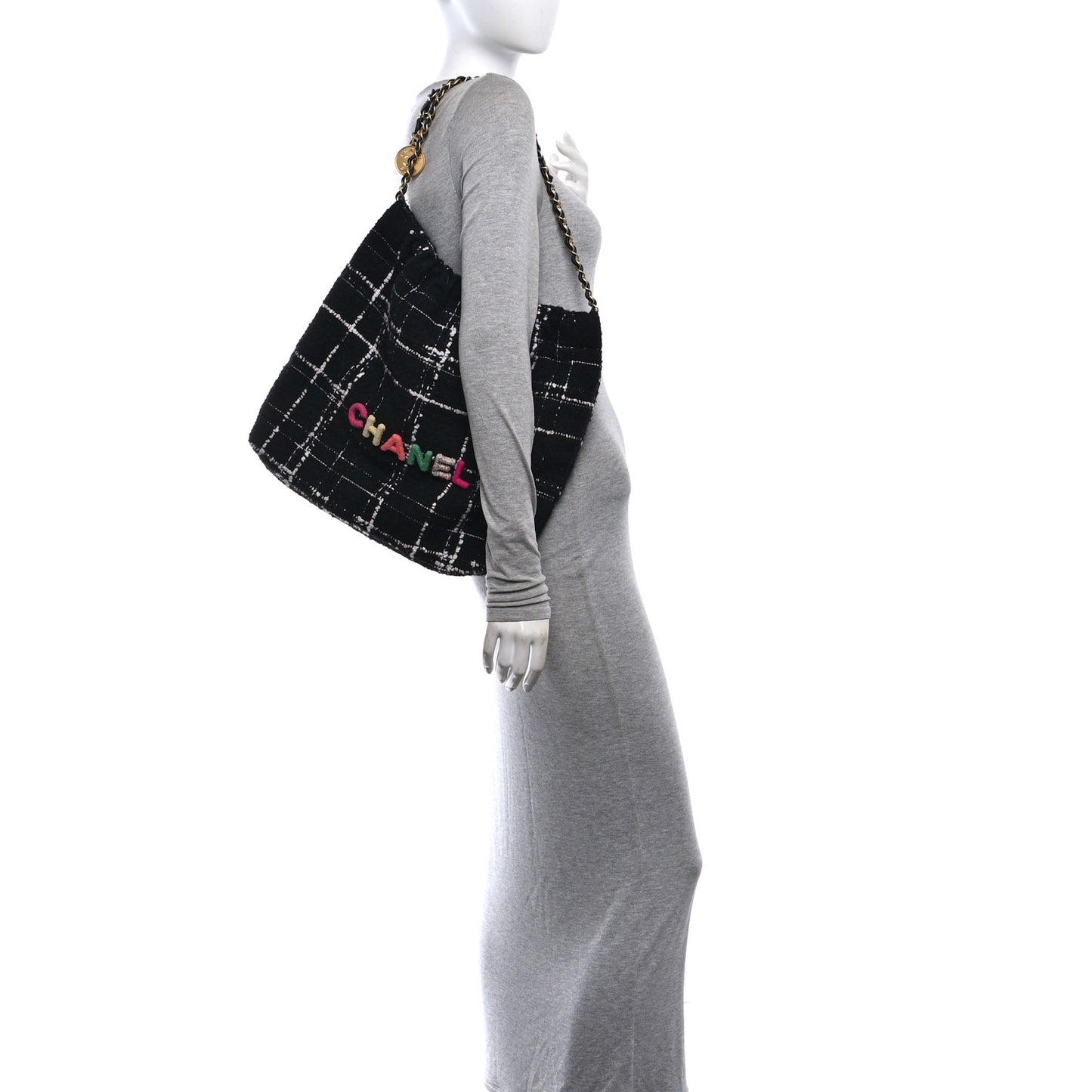 Wool Tweed Quilted Small Chanel 22 Black Multicolor