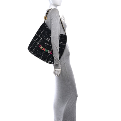 Chanel Wool Tweed Quilted Small Chanel 22 Black Multicolor 2 of 11