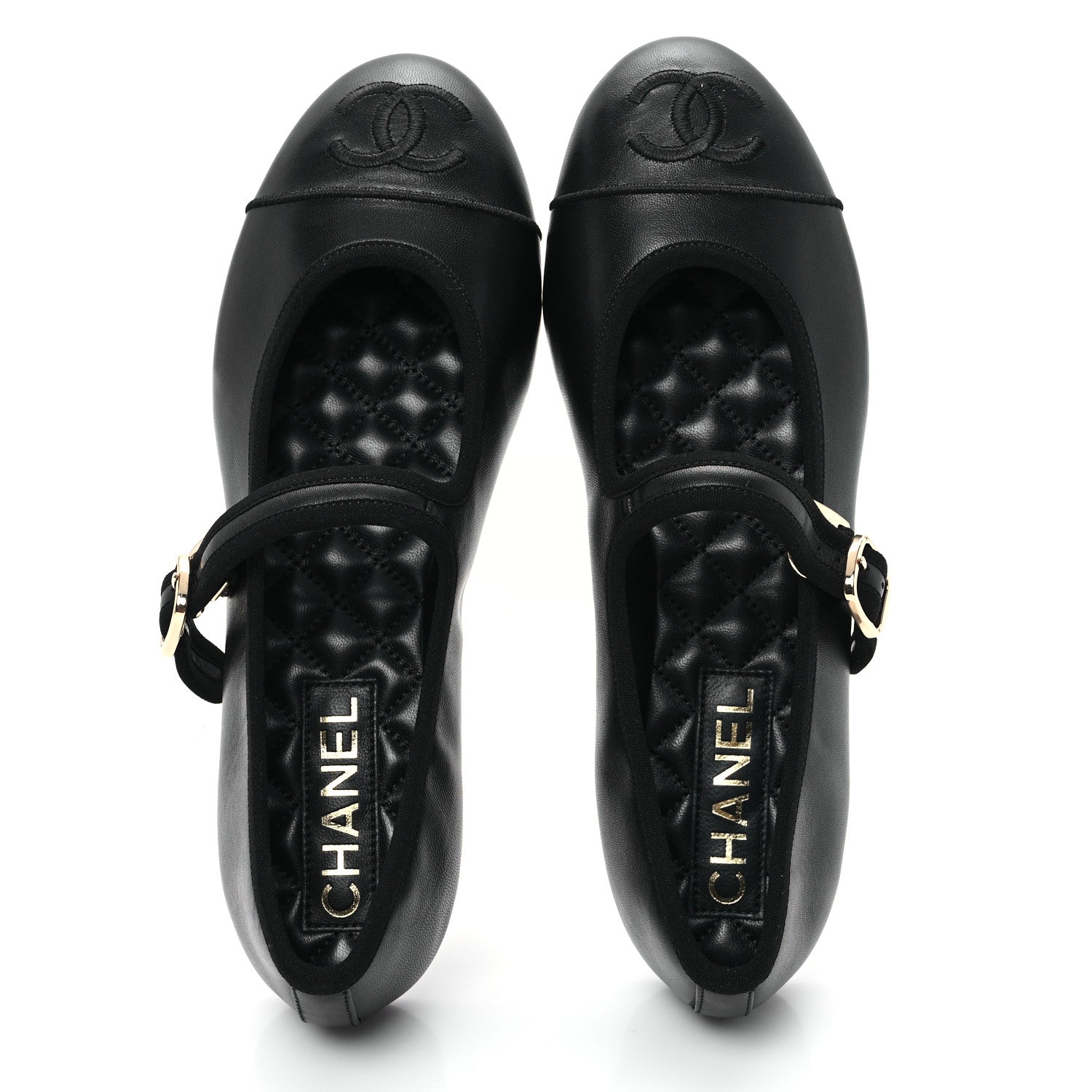 Chanel Lambskin Mary Jane Flats 37.5 Black 2 of 10
