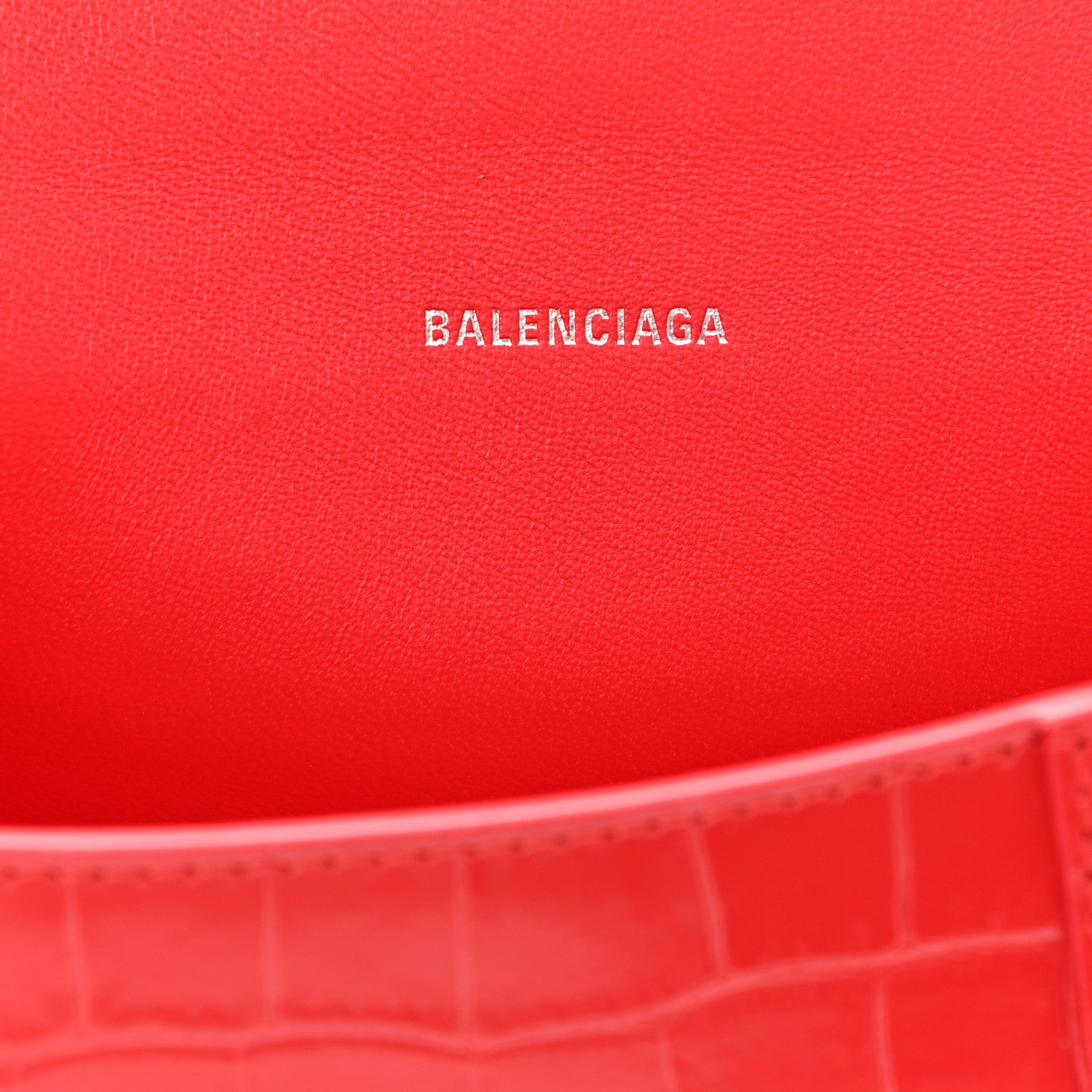 Balenciaga Shiny Calfskin Tonal B Crocodile Embossed Hourglass Top Handle Bag XS Bright Red 6 of 8