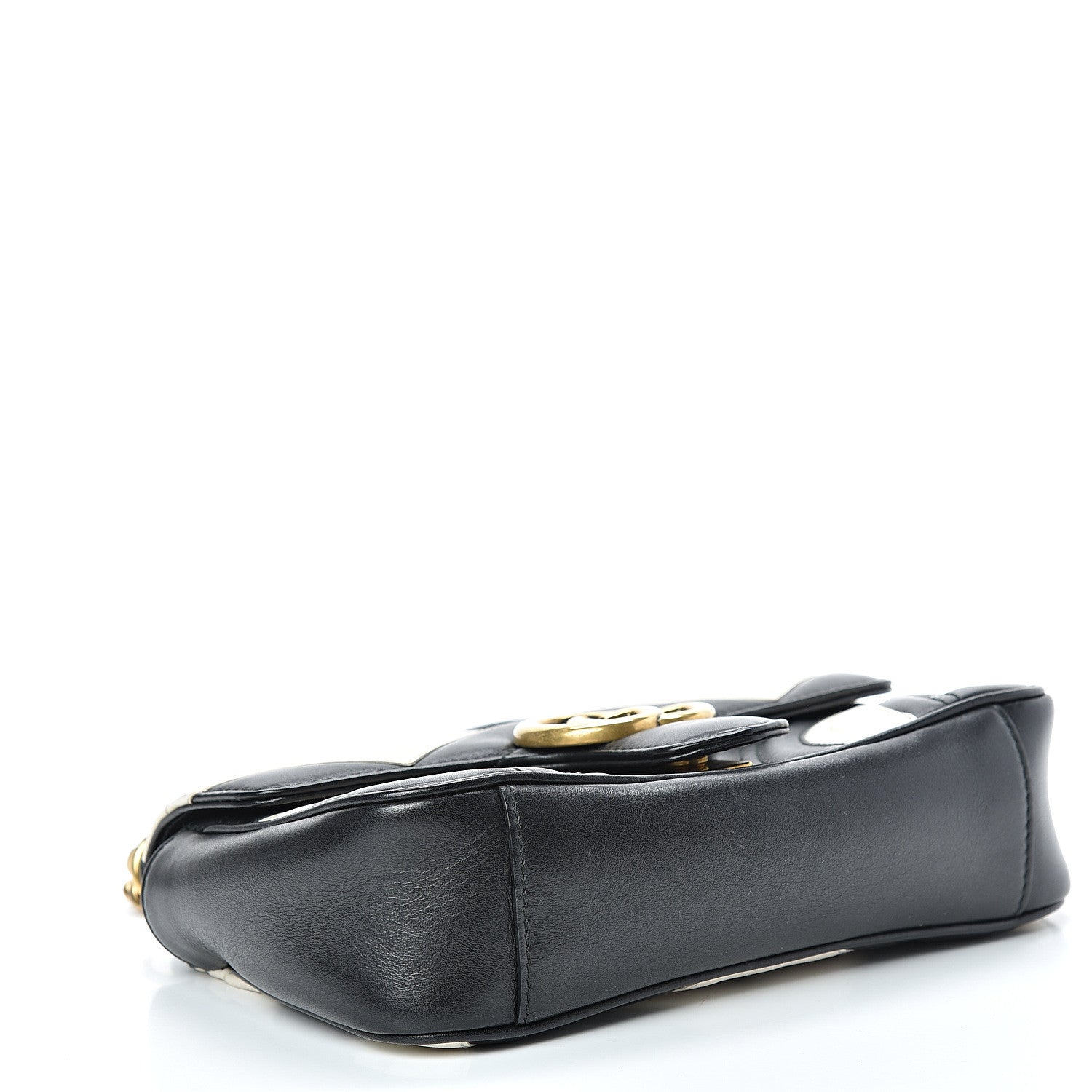 Gucci Calfskin Matelasse Mini GG Marmont Shoulder Bag Black White 3 of 13